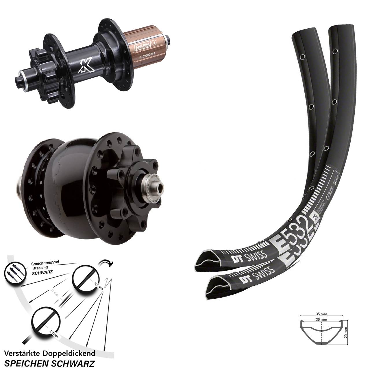 Disc Laufradsatz 29 Zoll DT Swiss E532 KX-M SON 28 8-12 fach HG für Schnellspanner
