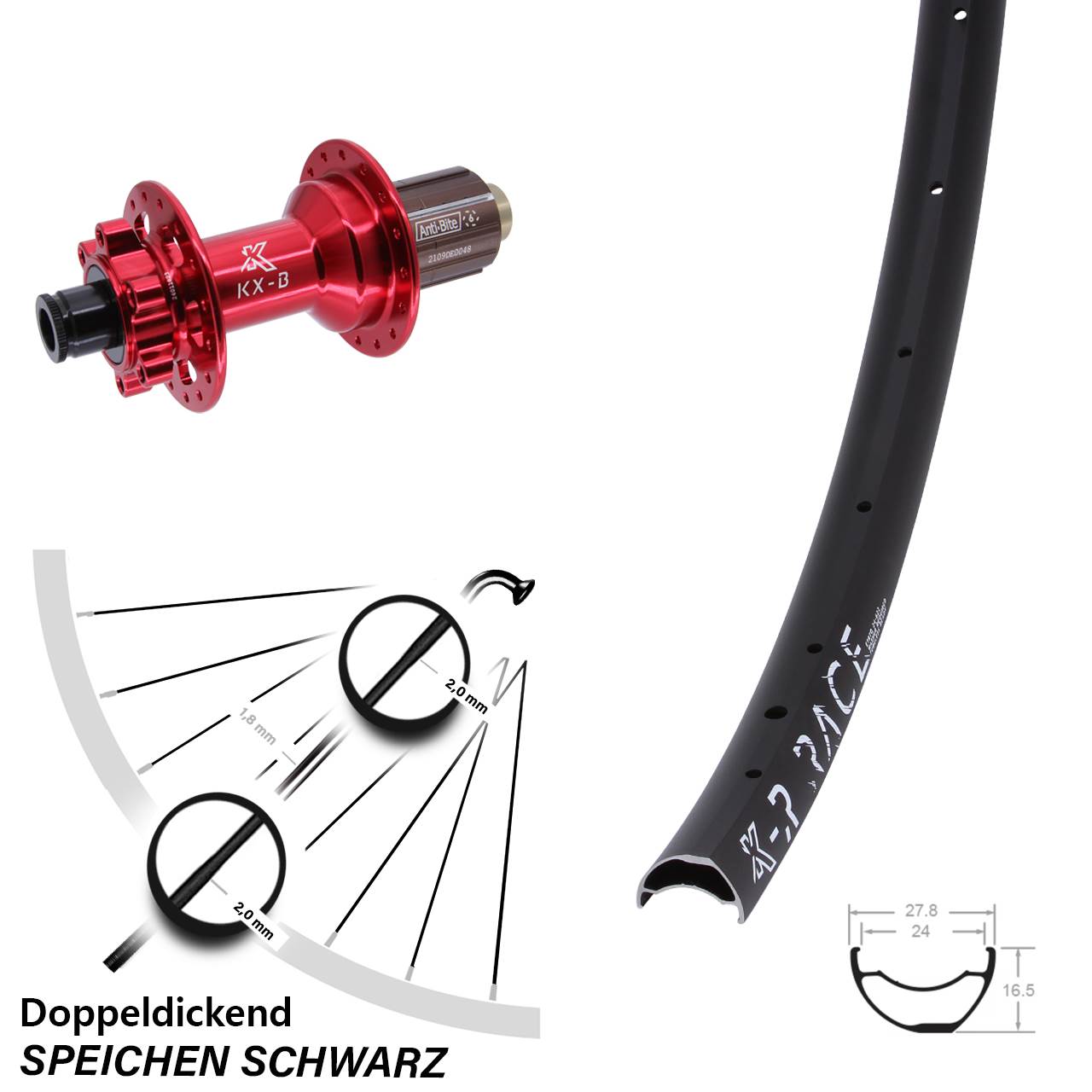 Disc Hinterrad KX-BR Race 29 Zoll rot 8-12 fach HG 12x148 Boost