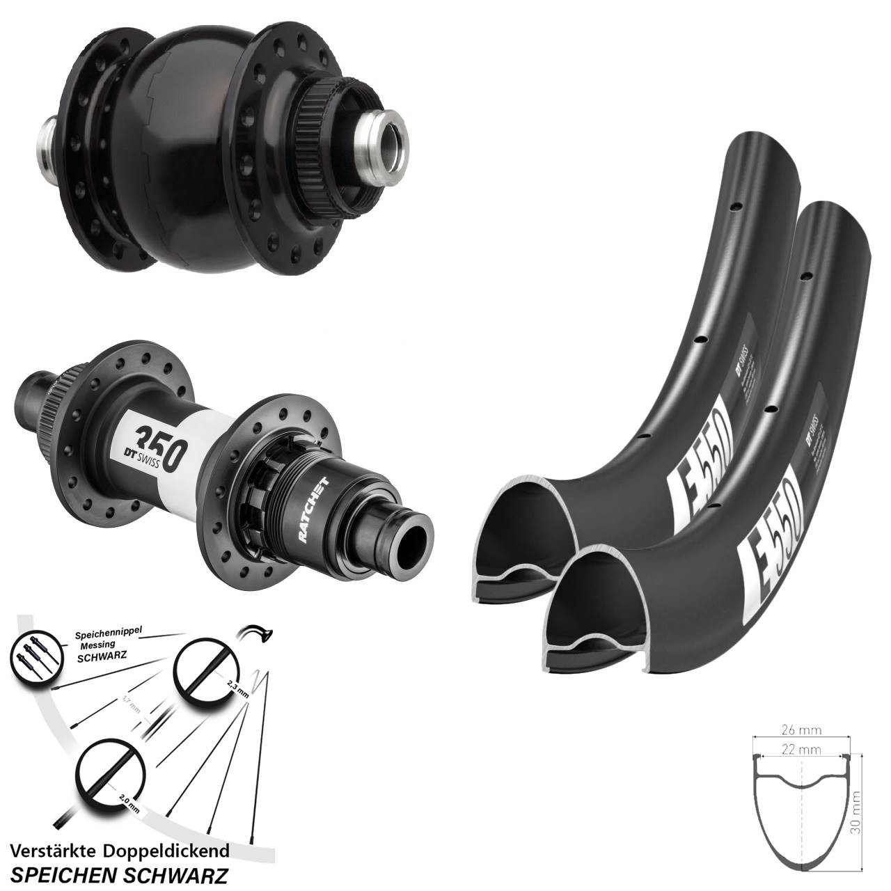 Laufradsatz Centerlock 12x100/142 28 Zoll DT Swiss E 550-350 Road SONdelux XDR