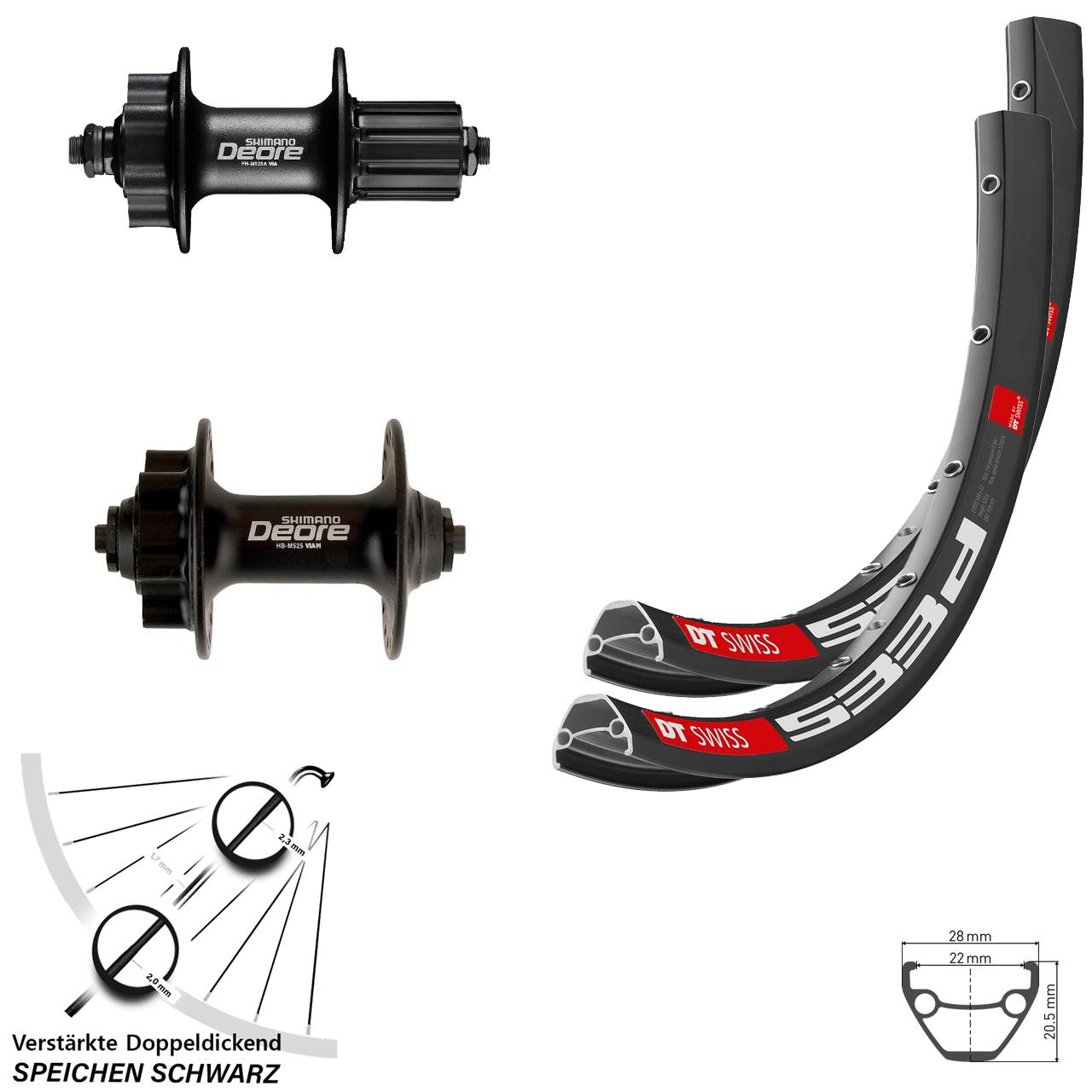 DT Swiss 533 D Shimano Deore 27,5 Zoll Laufradsatz 6-Loch für Schnellspanner 8-11 fach
