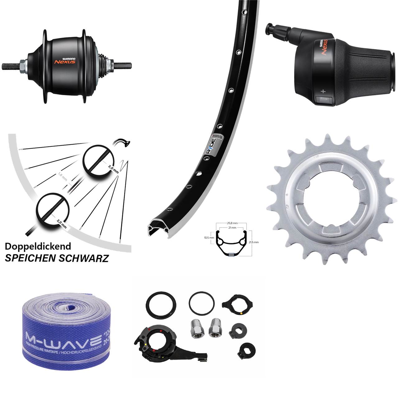 28 Zoll Hinterrad Ryde ZAC421 Shimano Nexus 8 Gang Freilauf schwarz
