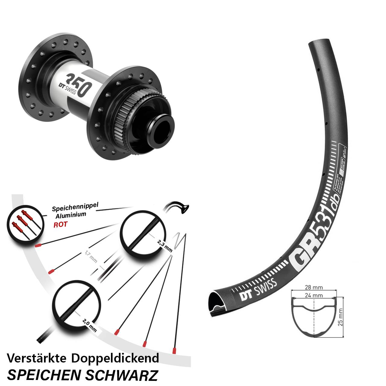 28-29 Zoll DT Swiss GR531-350 Centerlock Vorderrad 12x100