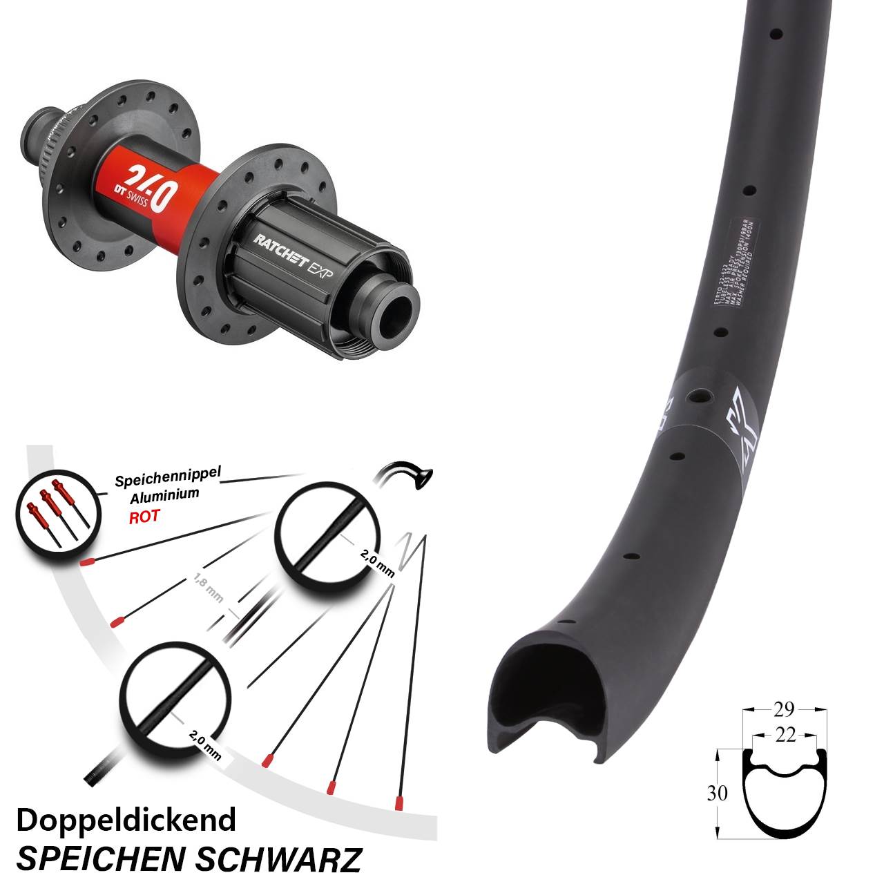 Hinterrad 28 Zoll KX-RC Gravel Carbon DT Swiss 240 EXP Shimano HG Road 12x142