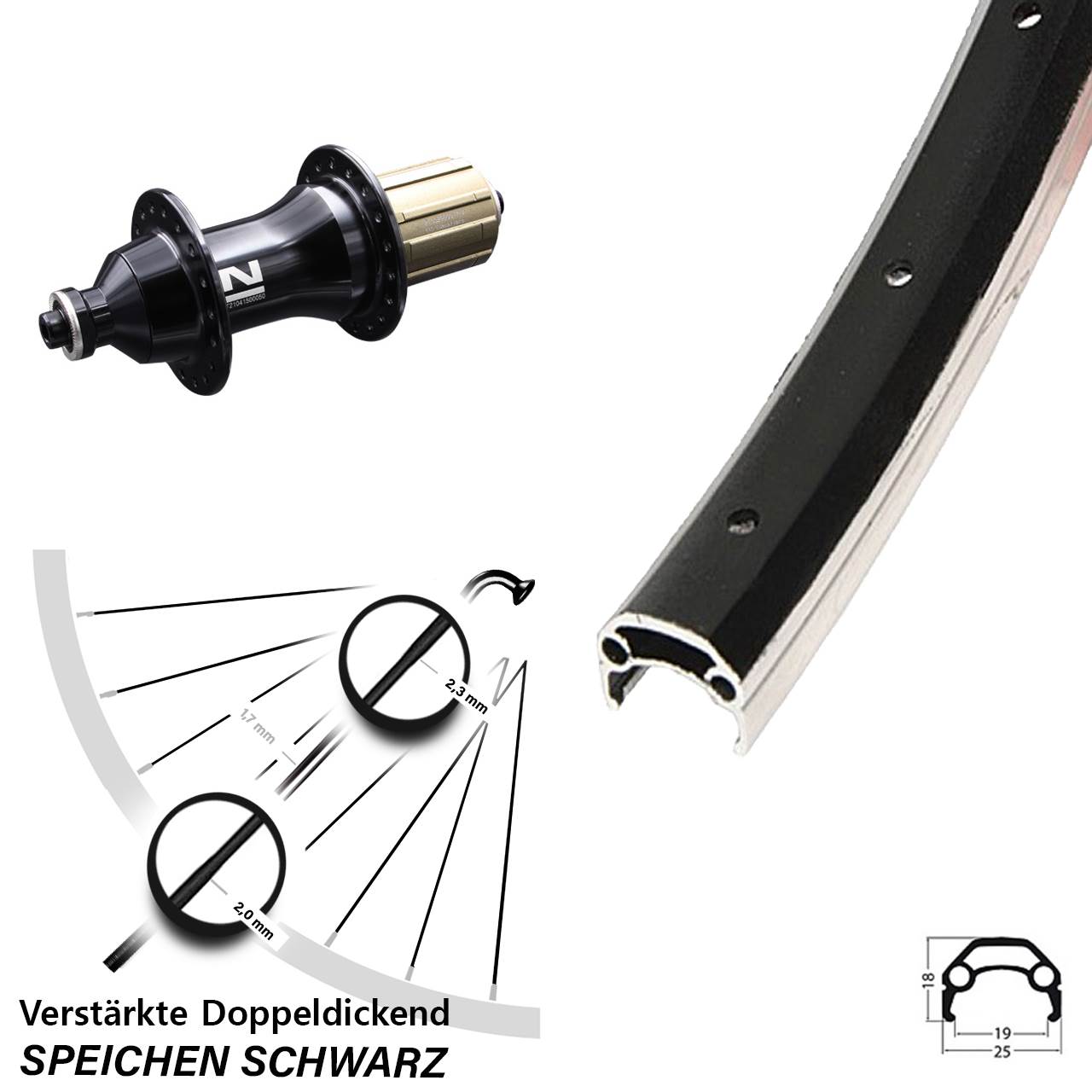 Hinterrad 20 Zoll Schürmann YAK 19 Novatec F162 8-12 fach HG für Schnellspanner