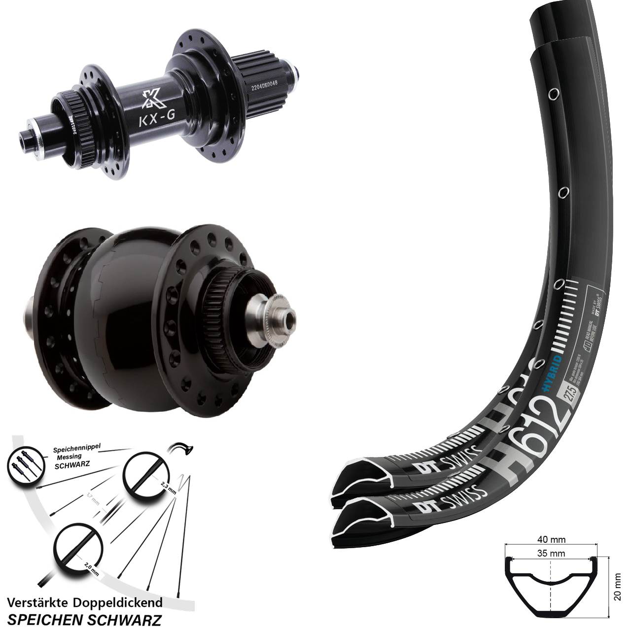 Centerlock Laufradsatz 27,5 Zoll DT Swiss H612 KX-GS verstärkt SONdelux Micro Spline QR
