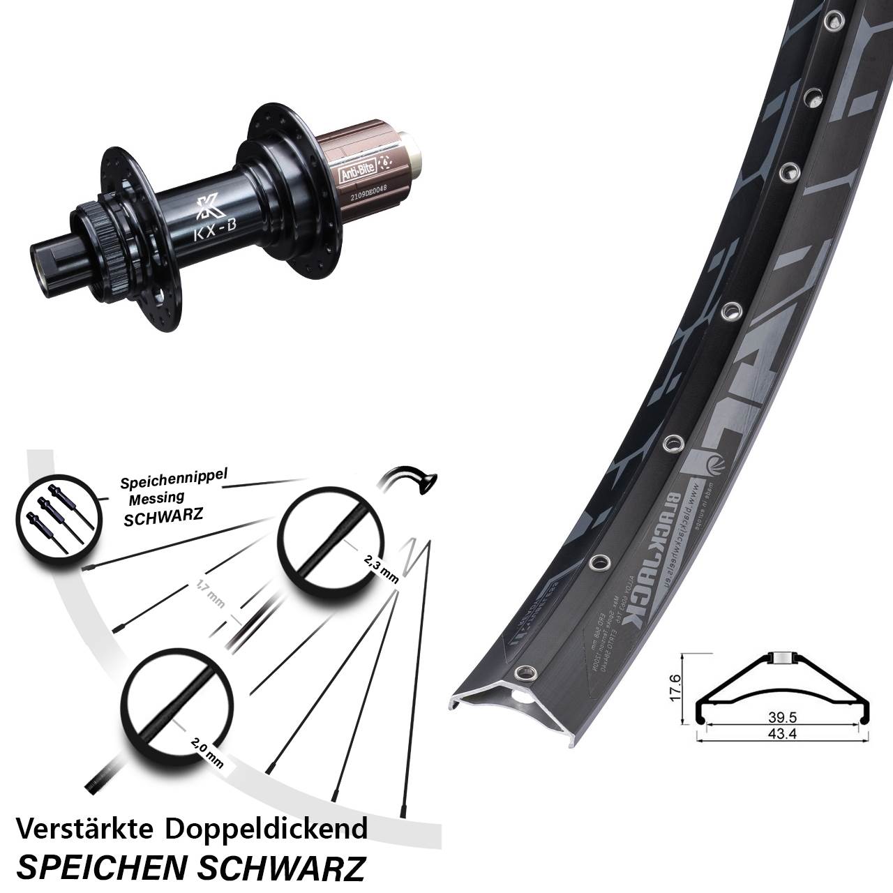 Boost Centerlock Hinterrad 12x148 27,5 Zoll Rodi Ready 40 KX-B 8-12 fach
