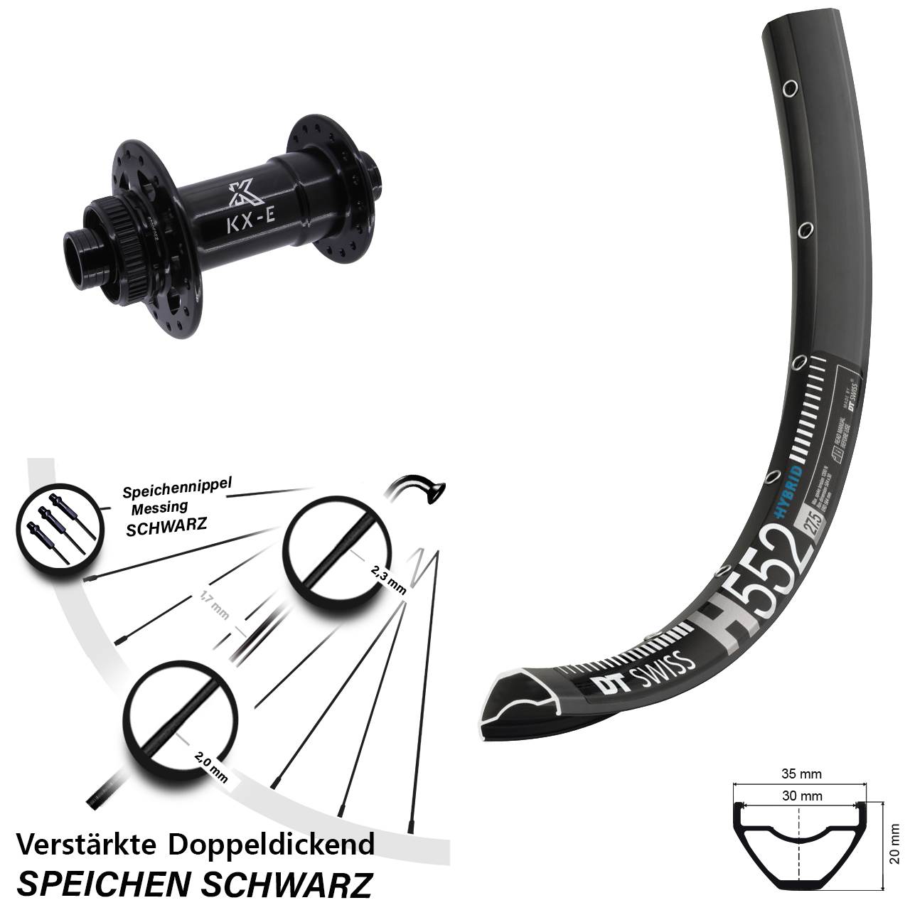 Disc Vorderrad 29 Zoll DT Swiss H552 KX-E 4-fach gelagert 15x110 Boost