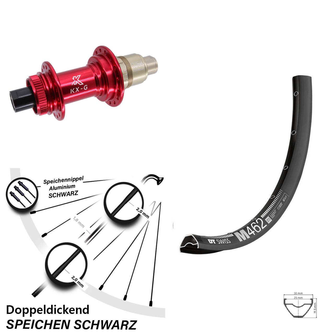 27,5 Zoll DT Swiss M 462 KX-G rot Disc Laufrad 12x142