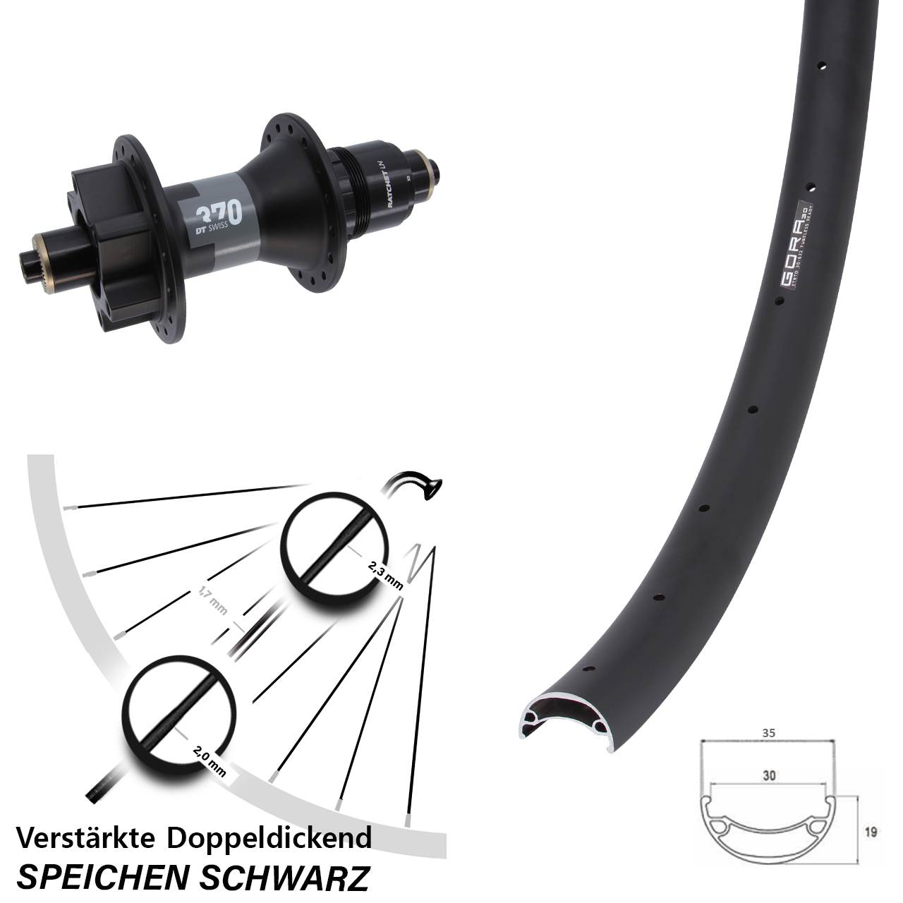 27,5 Zoll Gora 30 DT Swiss 370 Boost Disc Hinterrad QR XD