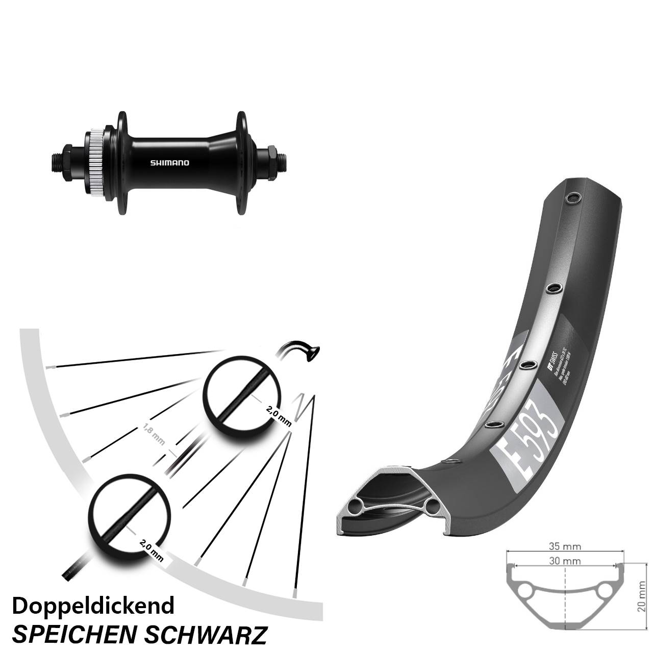 DT Swiss E 593 Shimano HB-QC400 27,5 Zoll Disc Laufrad für Schnellspanner