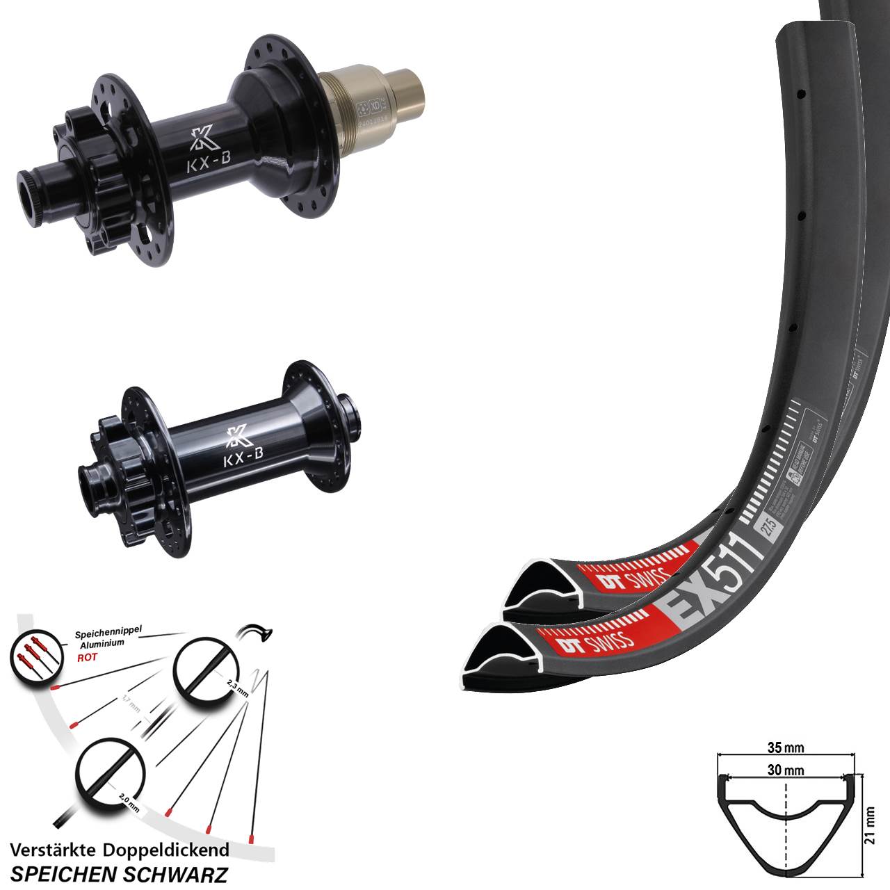 29 Zoll DT Swiss EX511 KX-B Disc Laufrad-Satz 15x110 12x148 SRAM XD