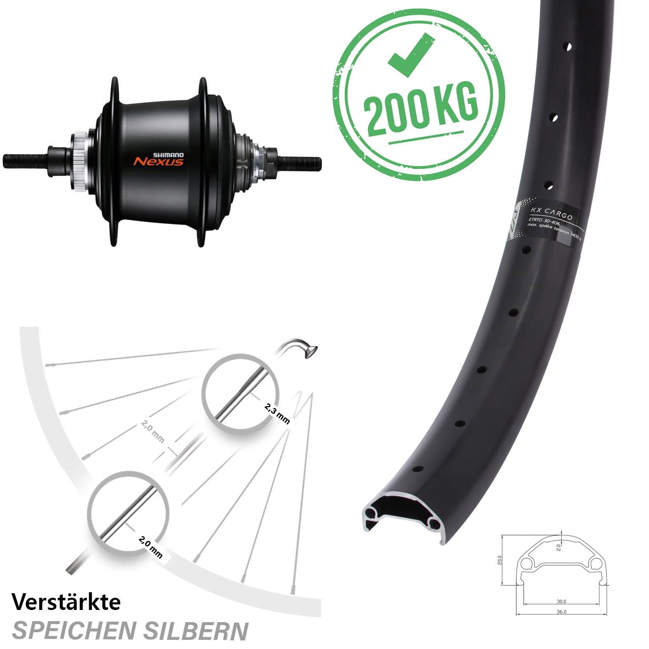 26 Zoll Hinterrad KX Cargo Disc mit Shimano Nexus 7 Gang