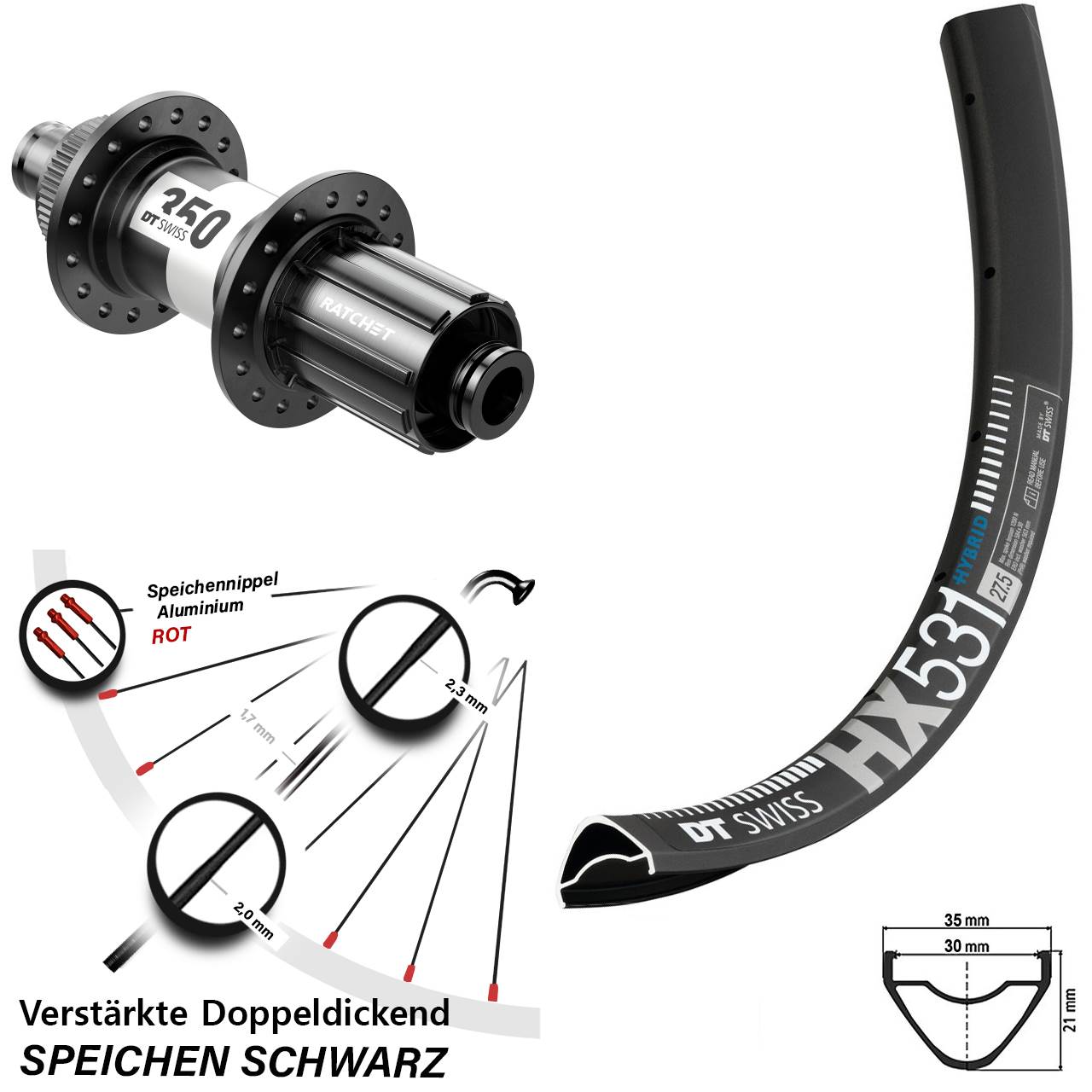 Hinterrad Centerlock 29 Zoll DT Swiss HX 531-350 8-11 fach HG 12x142