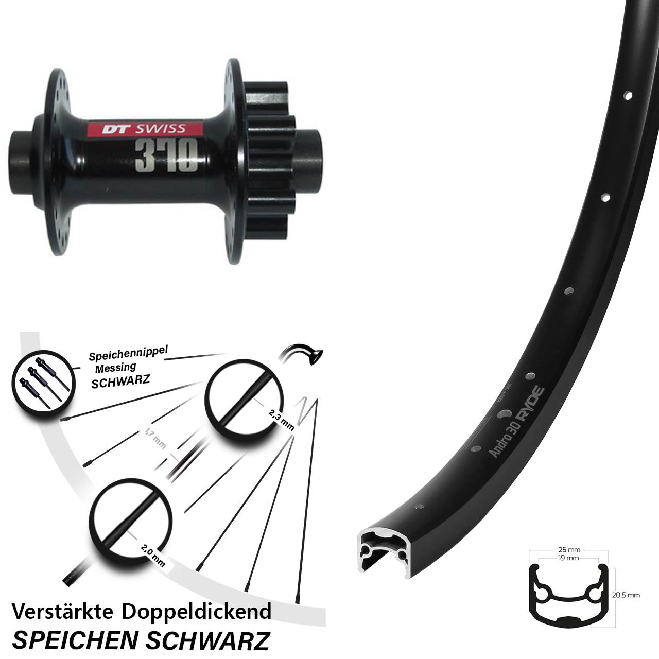 6-Loch Vorderrad 15x100 29 Zoll Ryde Andra 30 DT Swiss 370