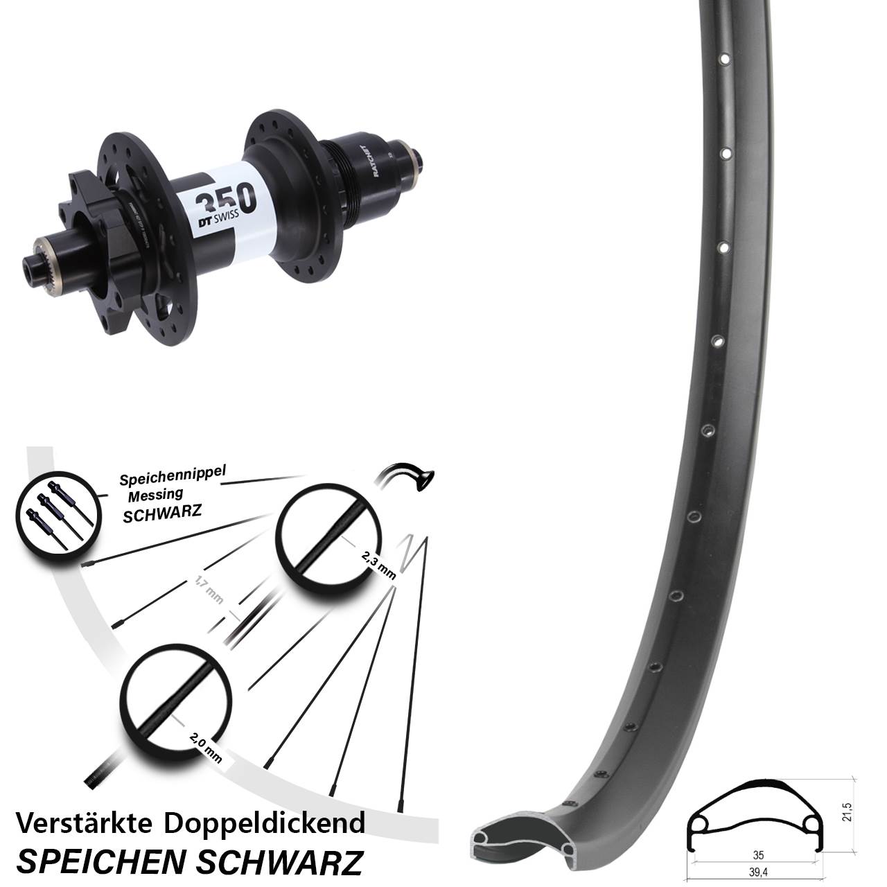 Ambrosio E35 DT Swiss 350 27,5 Zoll 6-Loch Hinterrad QR SRAM XD