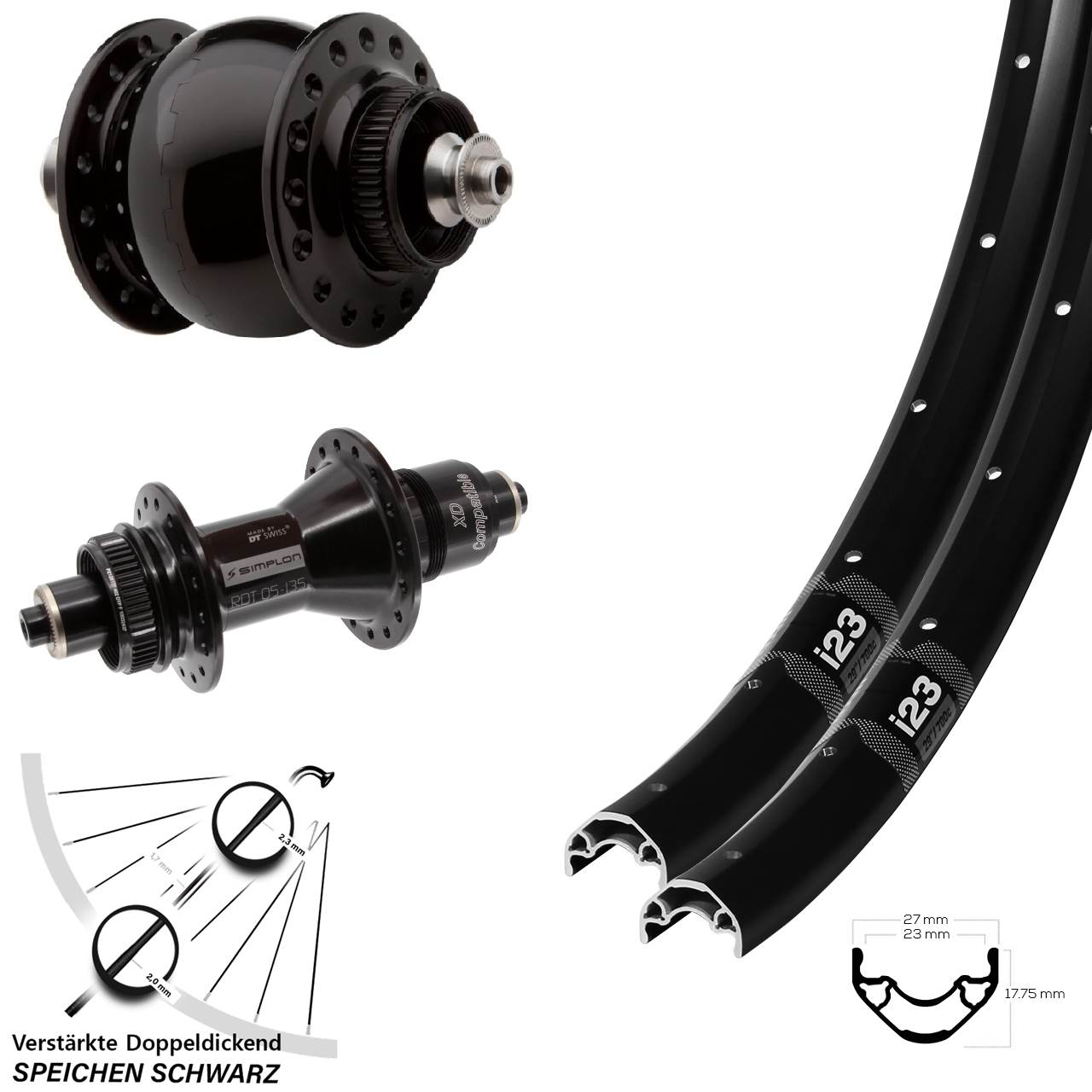 WTB i23 ST DT Swiss 370 SON delux 29 Zoll Centerlock Laufradsatz QR XD