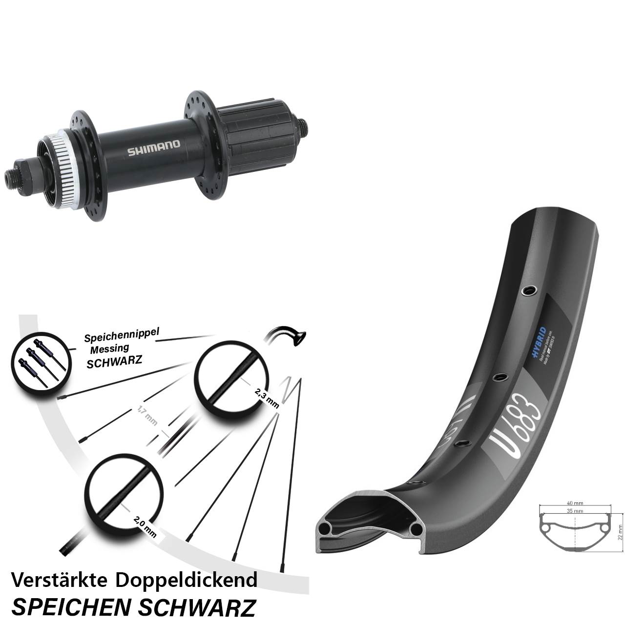 DT Swiss U683 Shimano FH-MT200 Boost 27,5 Zoll Disc Laufrad für Schnellspanner 8-11 fach