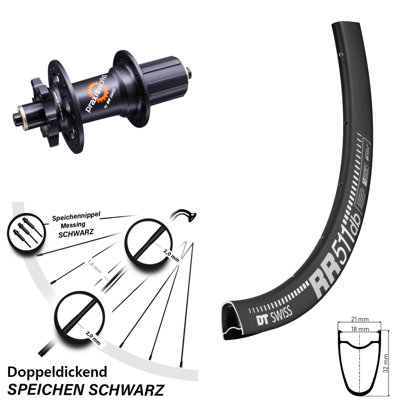 DT Swiss RR511-350 28 Zoll Hinterrad 6-Loch für Schnellspanner 8-11 fach