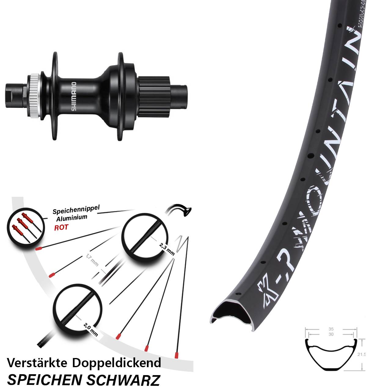 KX-R Mountain Shimano FH-MT510 29 Zoll Hinterrad Centerlock 12x142 Micro Spline