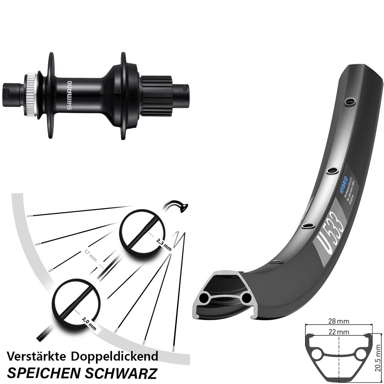 Boost Disc Laufrad 12x148 27,5 Zoll DT Swiss U 533 Shimano FH-MT510B Micro Spline