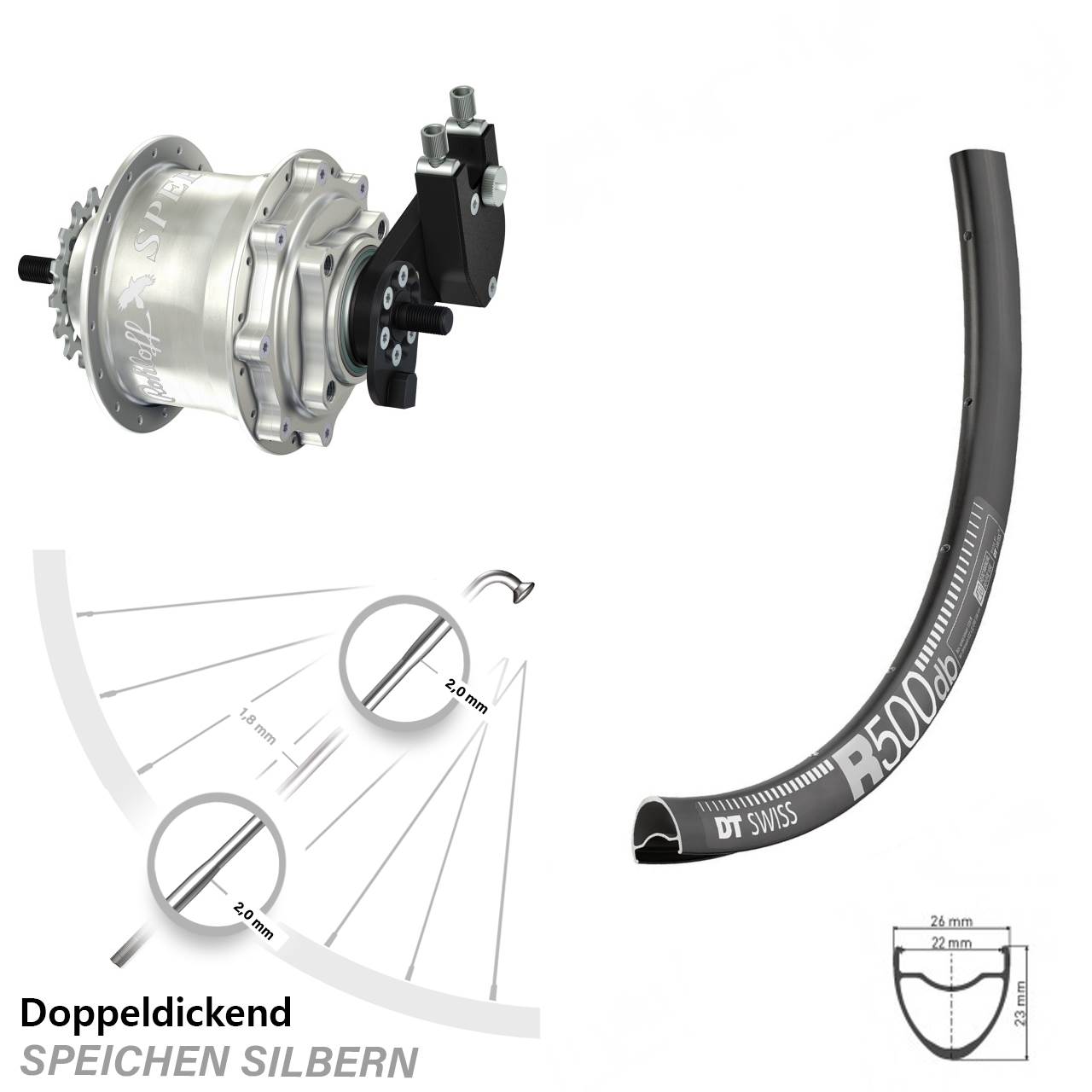 Disc Laufrad 28 Zoll DT Swiss R 500 Rohloff TS DB OEM Tandem