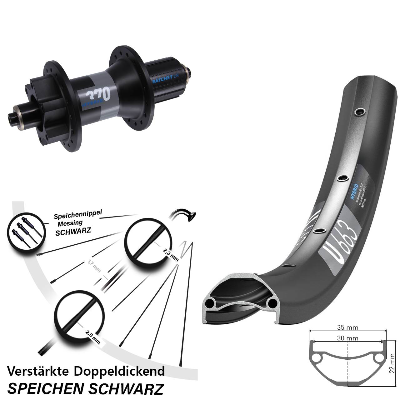 27,5 Zoll DT Swiss U 663 370 Hybrid Disc Laufrad QR Boost 8-11 fach