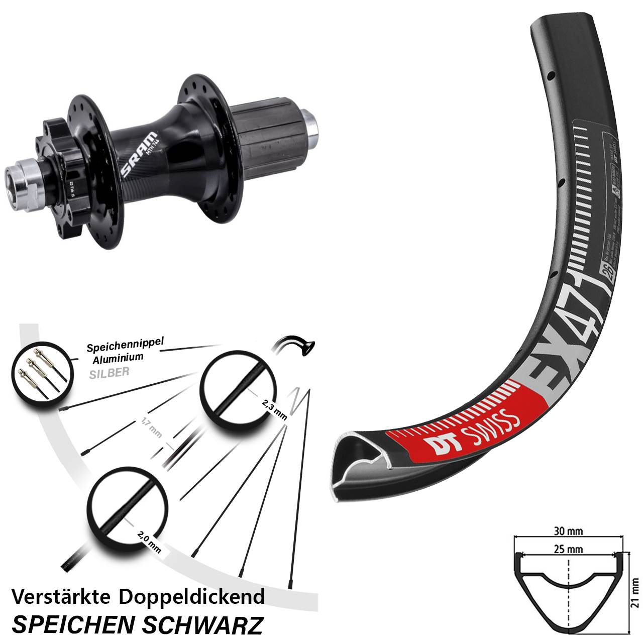 26 Zoll DT Swiss EX 471 Sram 746 Disc Laufrad 12x148 8-11 fach HG