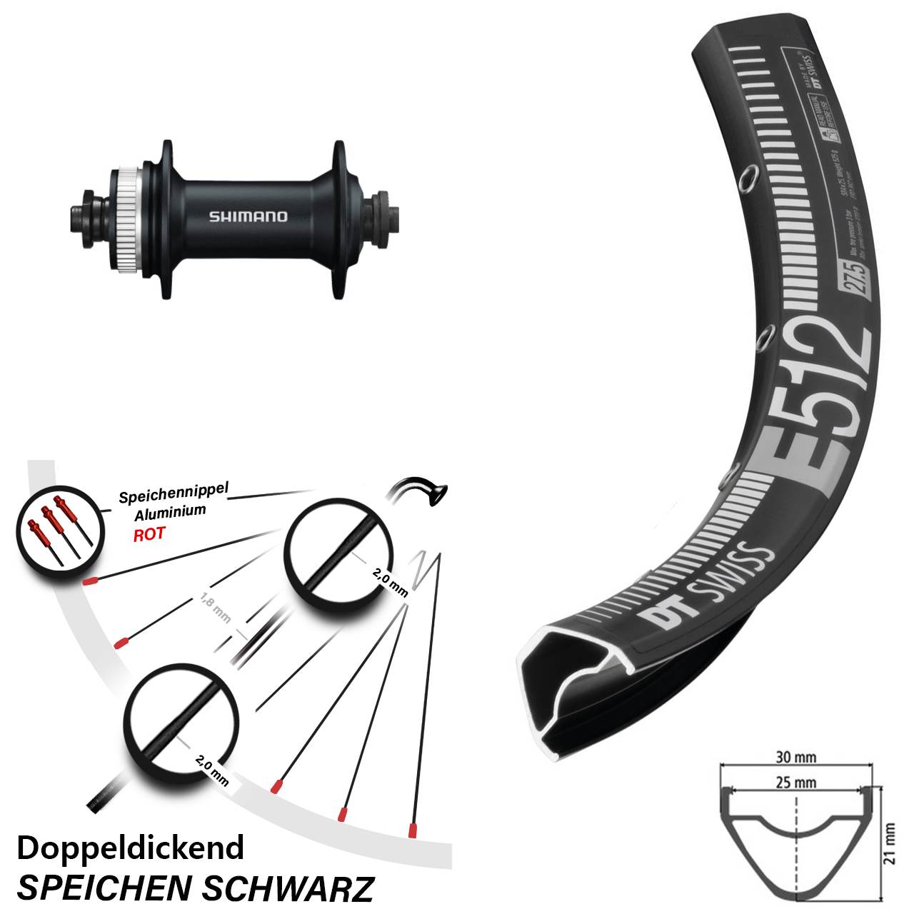 Centerlock Vorderrad für Schnellspanner 27,5 Zoll DT Swiss E512 Shimano HB-M4050