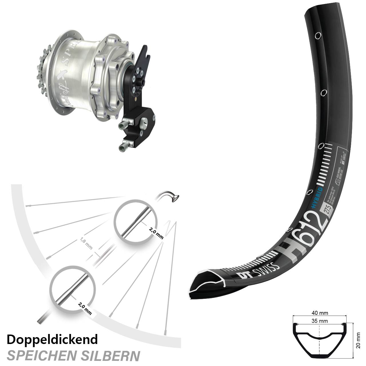 DT Swiss H 612 Rohloff Speedhub CC DB OEM2 Tandem 27,5 Zoll Disc Laufrad