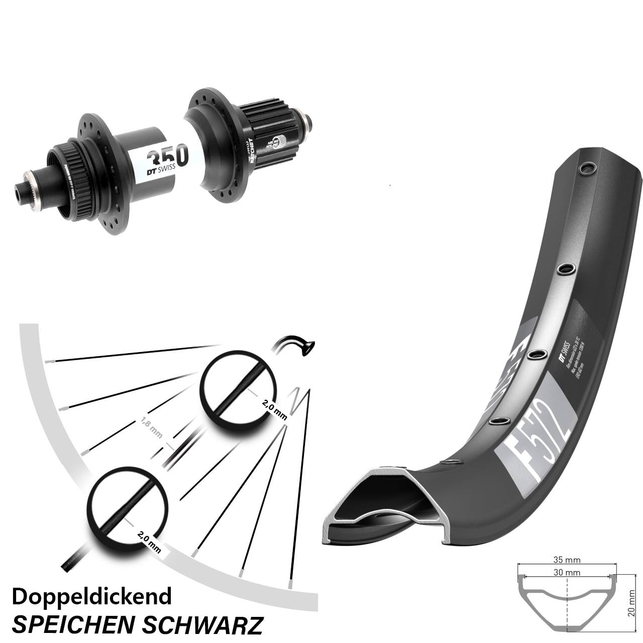 Disc Laufrad 29 Zoll DT Swiss F572 350 Shimano Micro Spline für Schnellspanner Boost