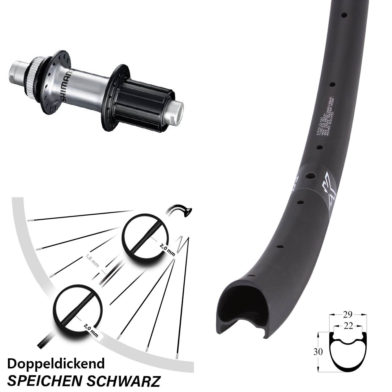 28-29 Zoll KX-RC Gravel Carbon Shimano GRX Disc Laufrad 12x142 8-12 fach