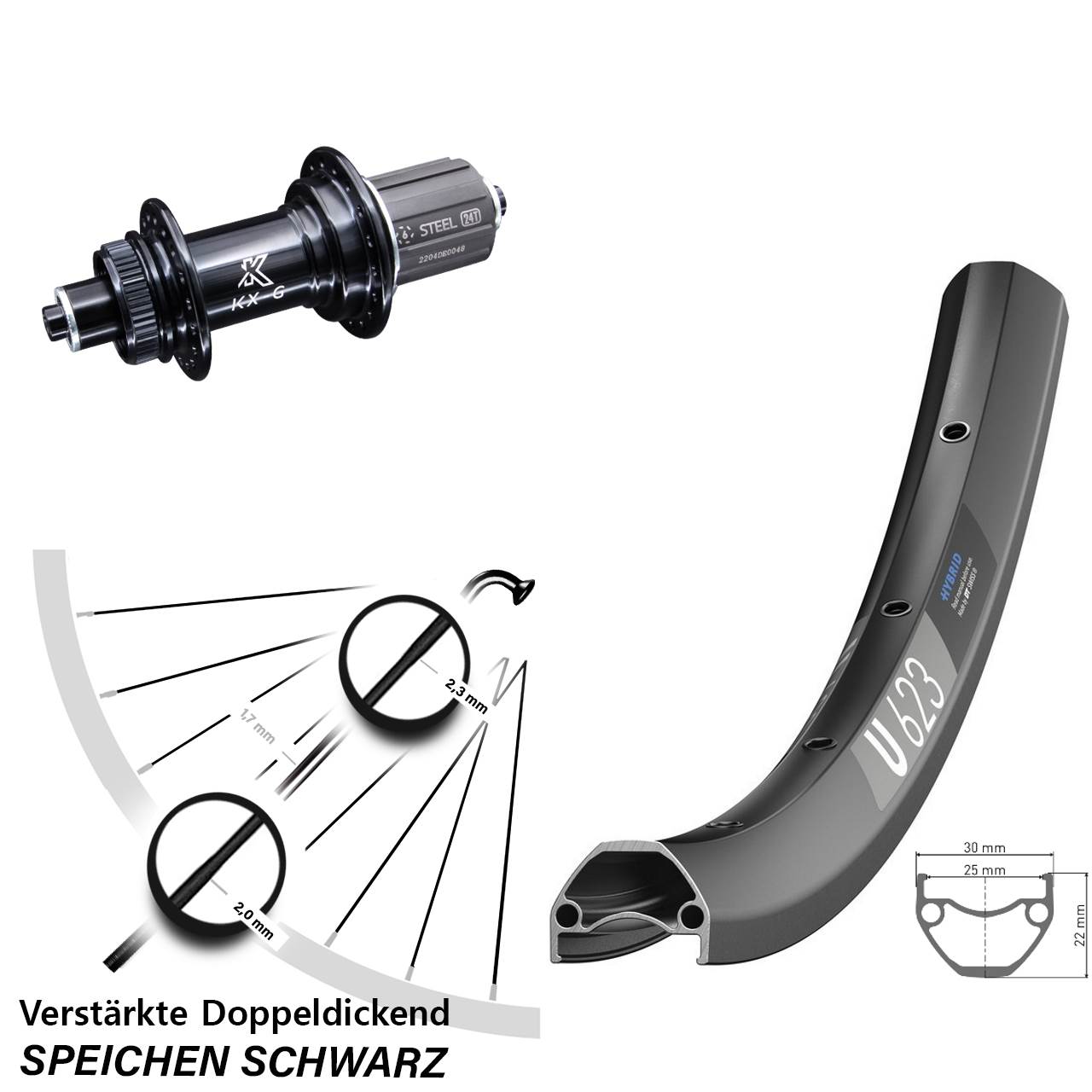 KX-GS 5x135 Centerlock DT Swiss U 623 Disc Hinterrad 29 Zoll Shimano 8-12 fach