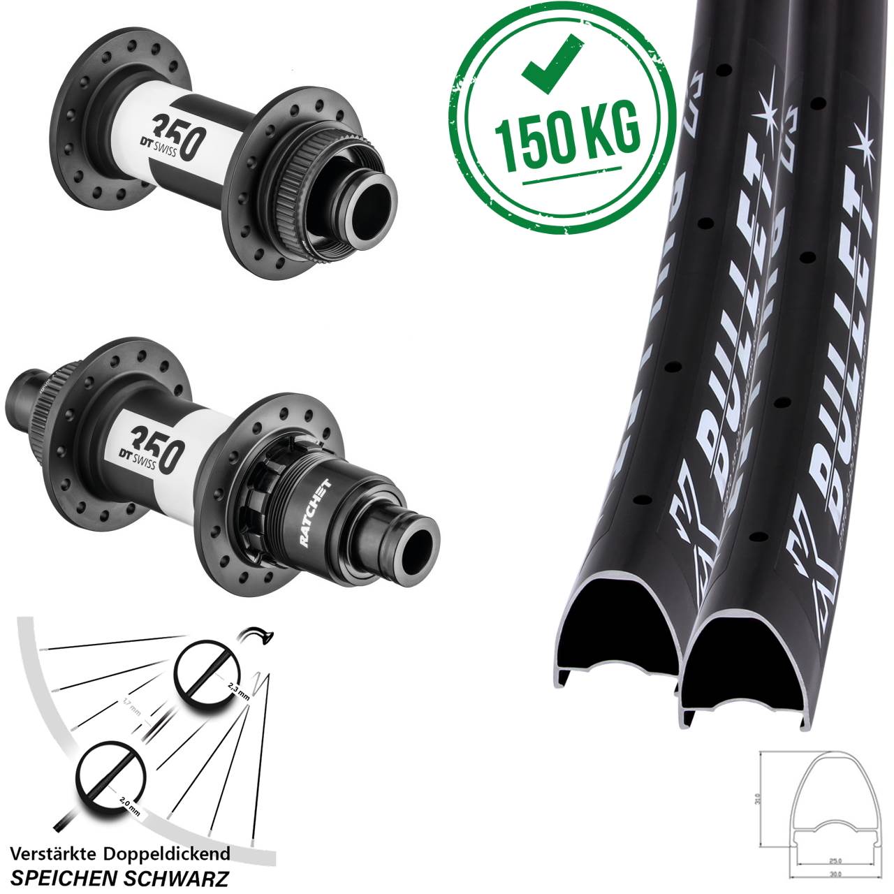 KX Bullet DT Swiss 350 28 Zoll Laufradsatz Centerlock 15x110 12x148 Boost SRAM XD