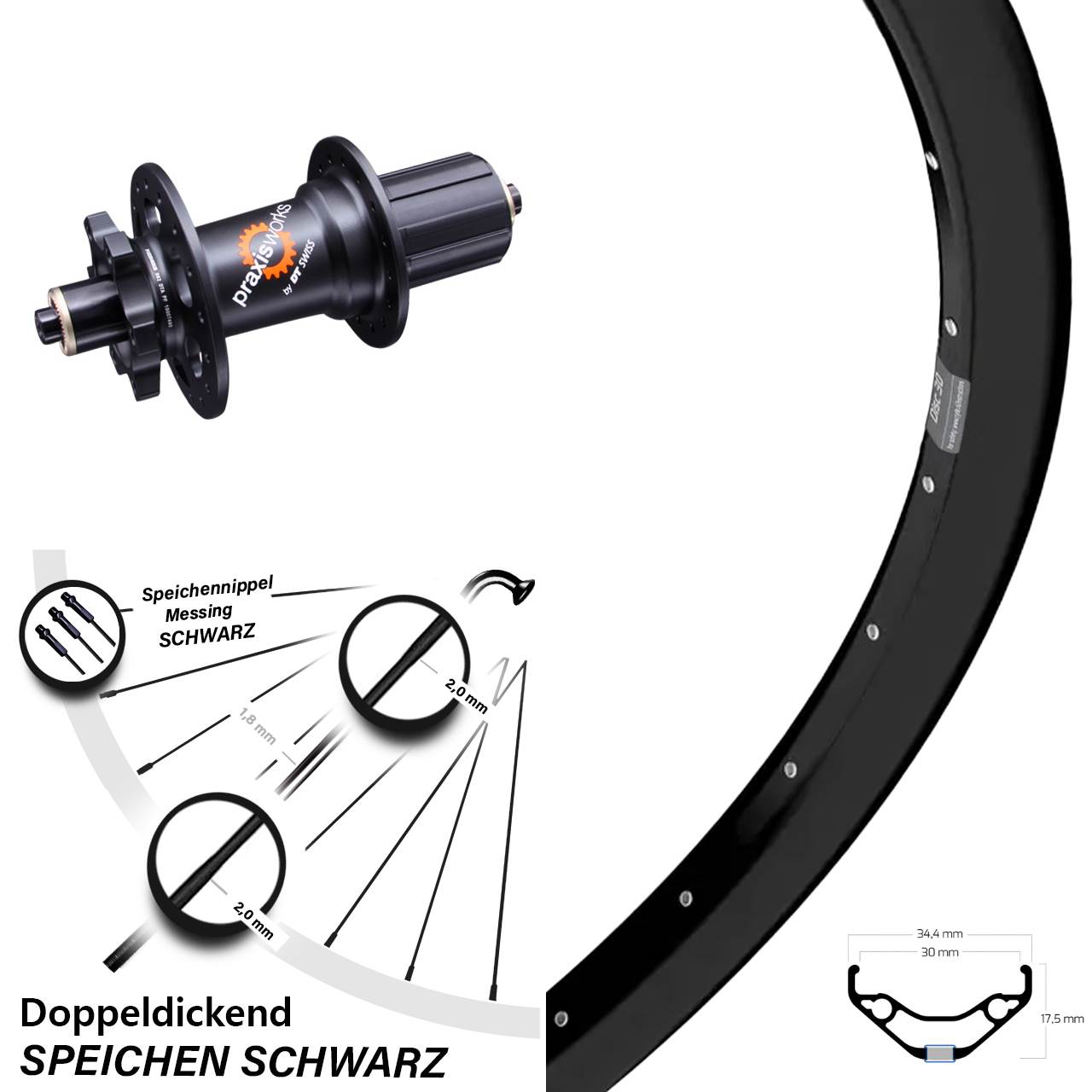 29 Zoll Ryde Disc 30 DT Swiss 350 Hinterrad für Schnellspanner 8-11 fach HG