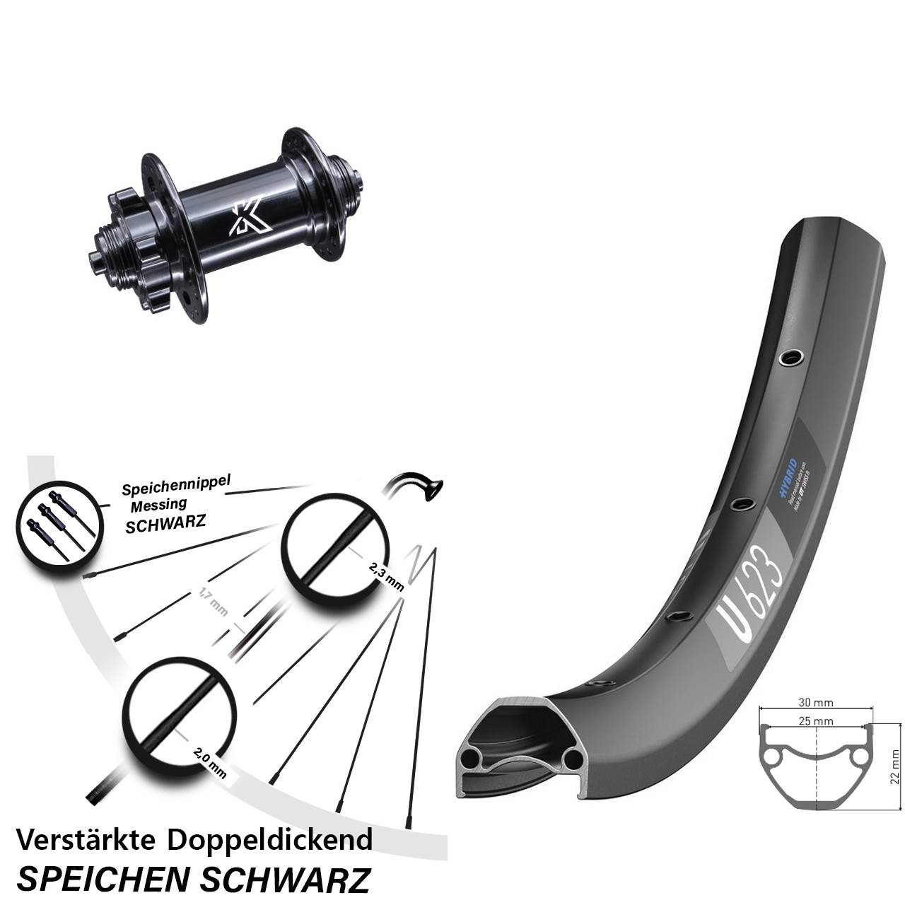 29 Zoll DT Swiss U 623 KX-M 6-Loch Vorderrad für Schnellspanner