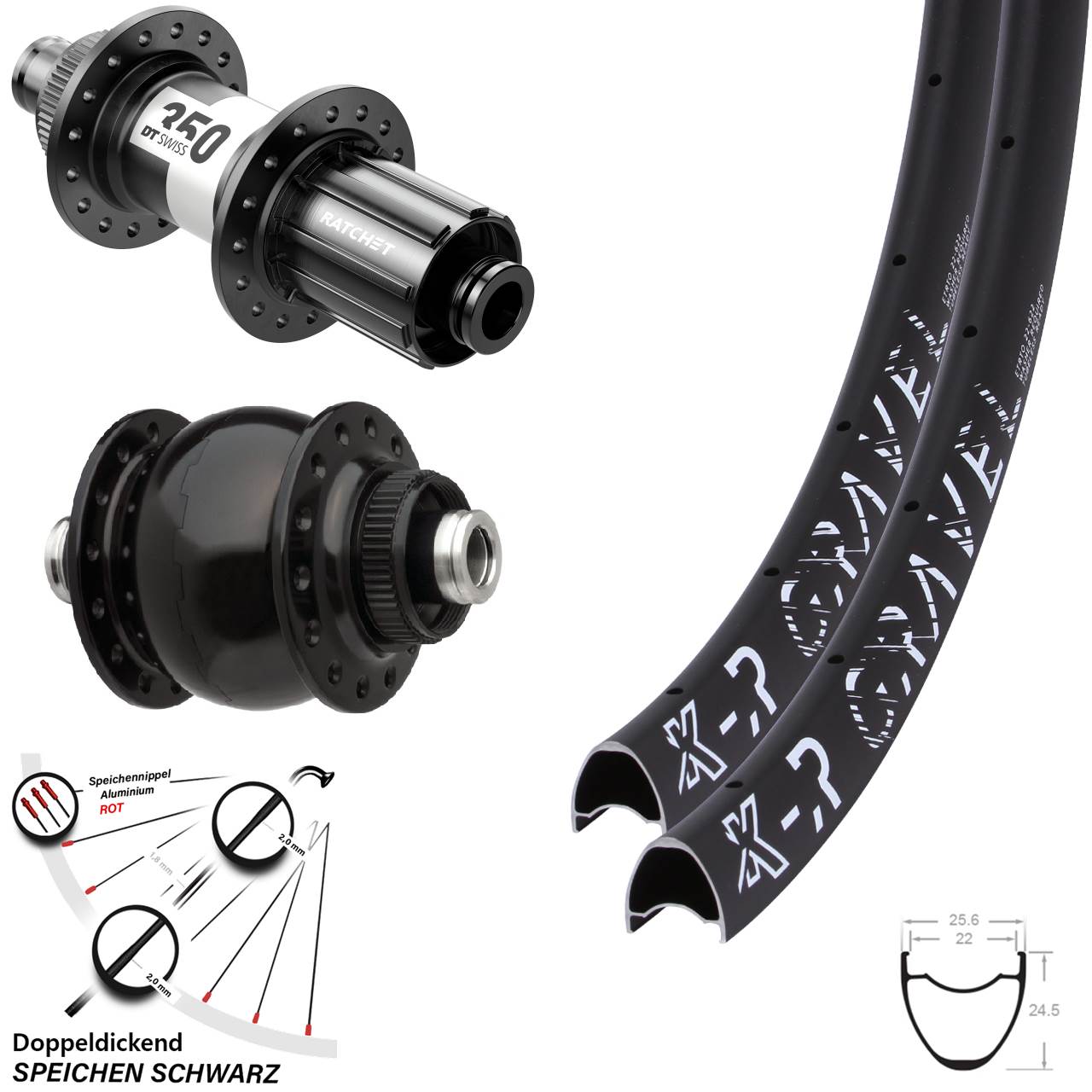 28 Zoll KX R Gravel DT Swiss 350 11-12 fach SON delux Disc Laufradsatz 12x100/142