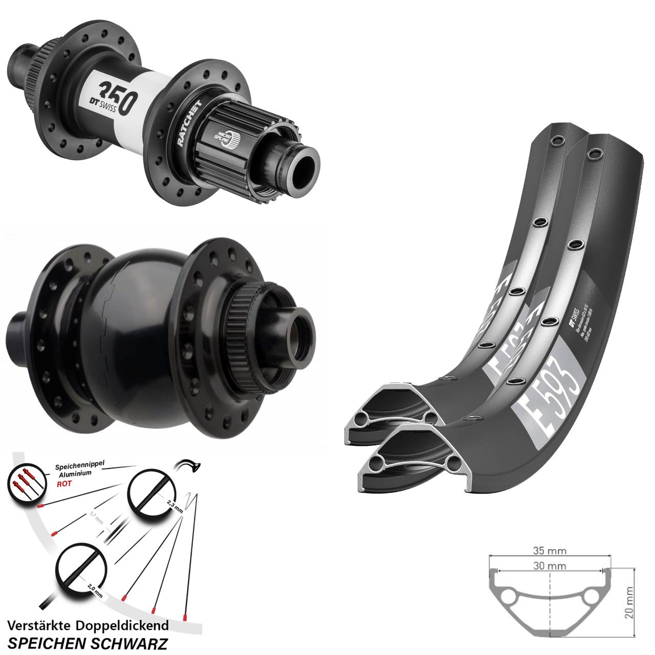 Disc Laufrad-Satz 15x110 12x148 650B DT Swiss E593 350 Ratchet 36 SON 28 Micro Spline