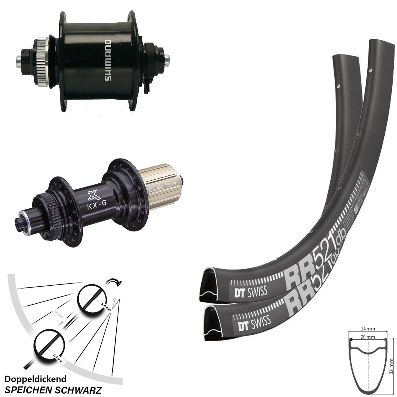 28 Zoll Laufradsatz DT Swiss RR 521 Nabe KX-G Dynamo Shimano DH-UR700-3D