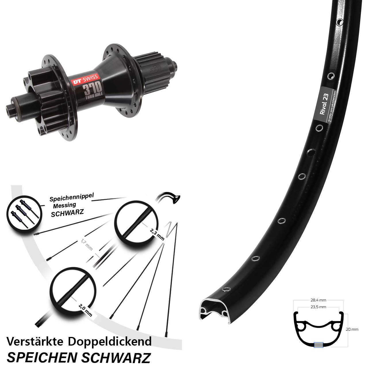 Disc Laufrad 27,5 Zoll Ryde Rival 23 DT Swiss 370 Hybrid Micro Spline für Schnellspanner