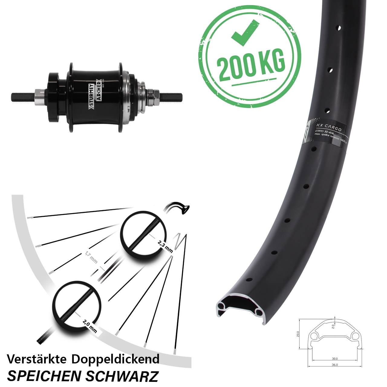 KX Cargo Hinterrad 26 Zoll Sturmey Archer A2K Disc schwarz