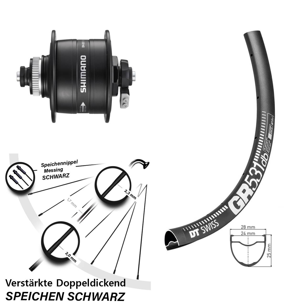 Nabendynamolaufrad Shimano DH-3D37 DT Swiss GR 531 DB Disc 27,5 Zoll