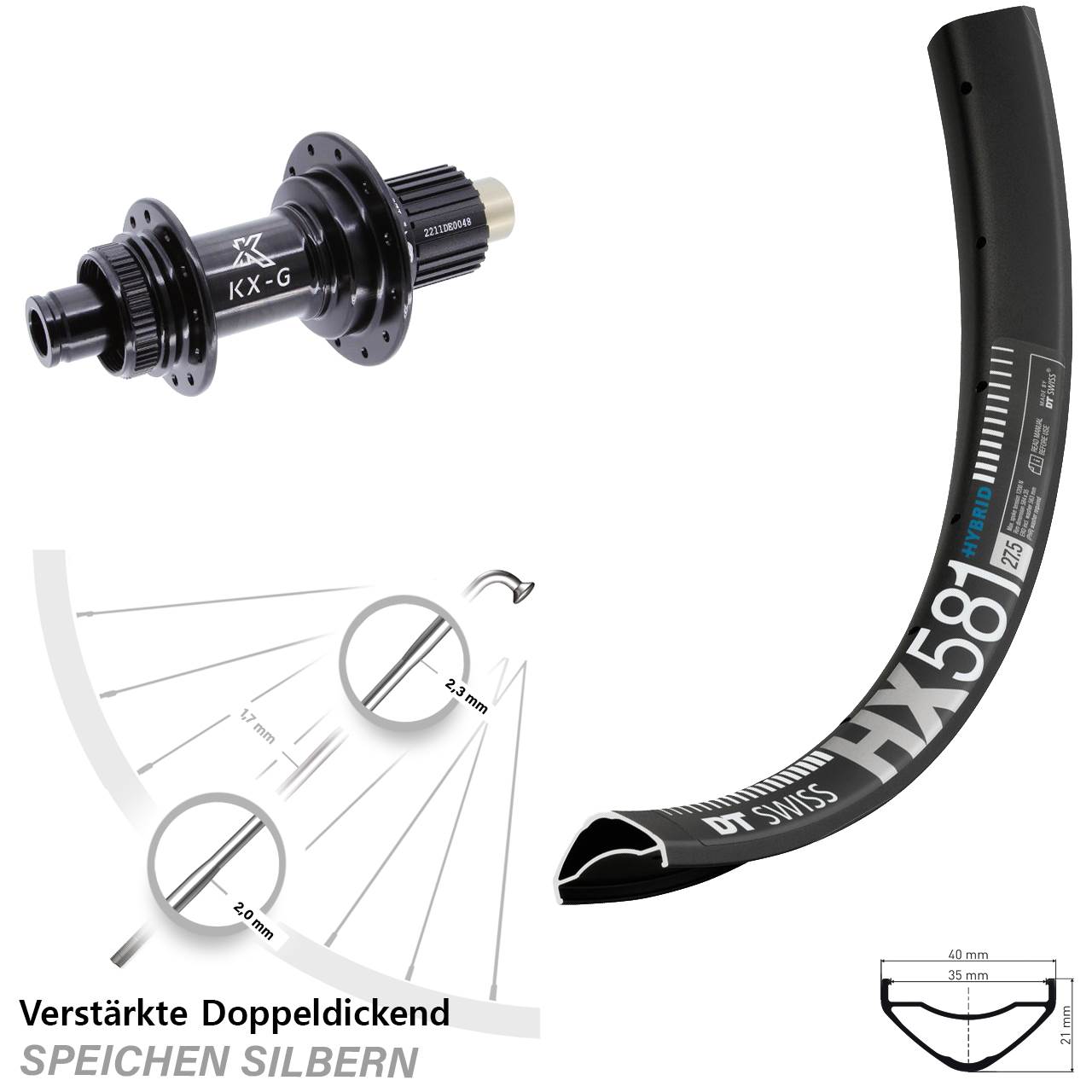 Hinterrad Centerlock 27,5 Zoll DT Swiss HX 581 KX-G Shimano Micro Spline 12x142