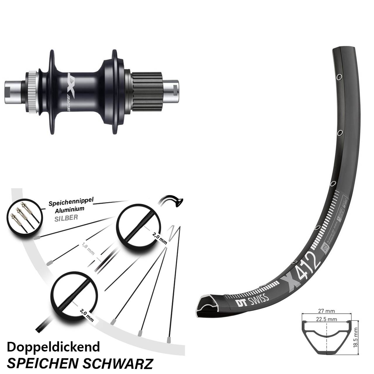 DT Swiss X 412 Shimano FH-M8110 Disc 29 Zoll Hinterrad Micro Spline