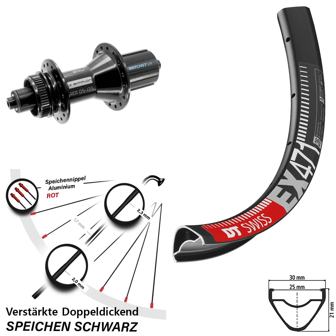 Disc Hinterrad für Schnellspanner 26 Zoll DT Swiss EX471-370 Hybrid 8-11 fach