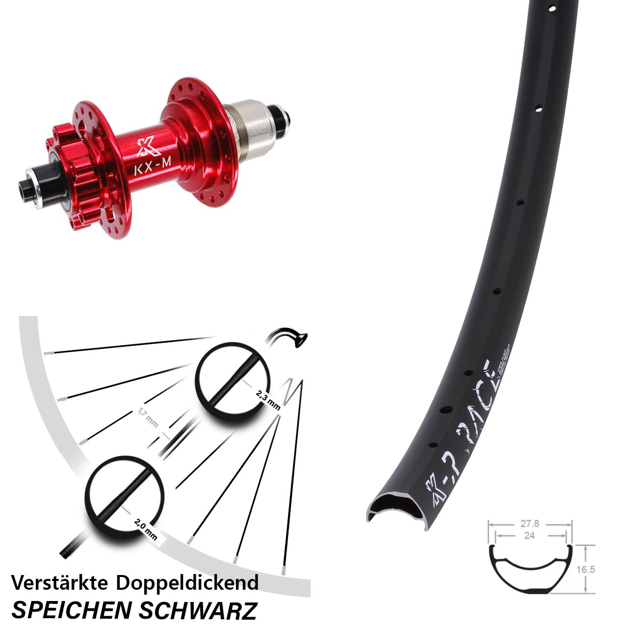 KX-MR Race rot Hinterrad 6-Loch QR SRAM XD