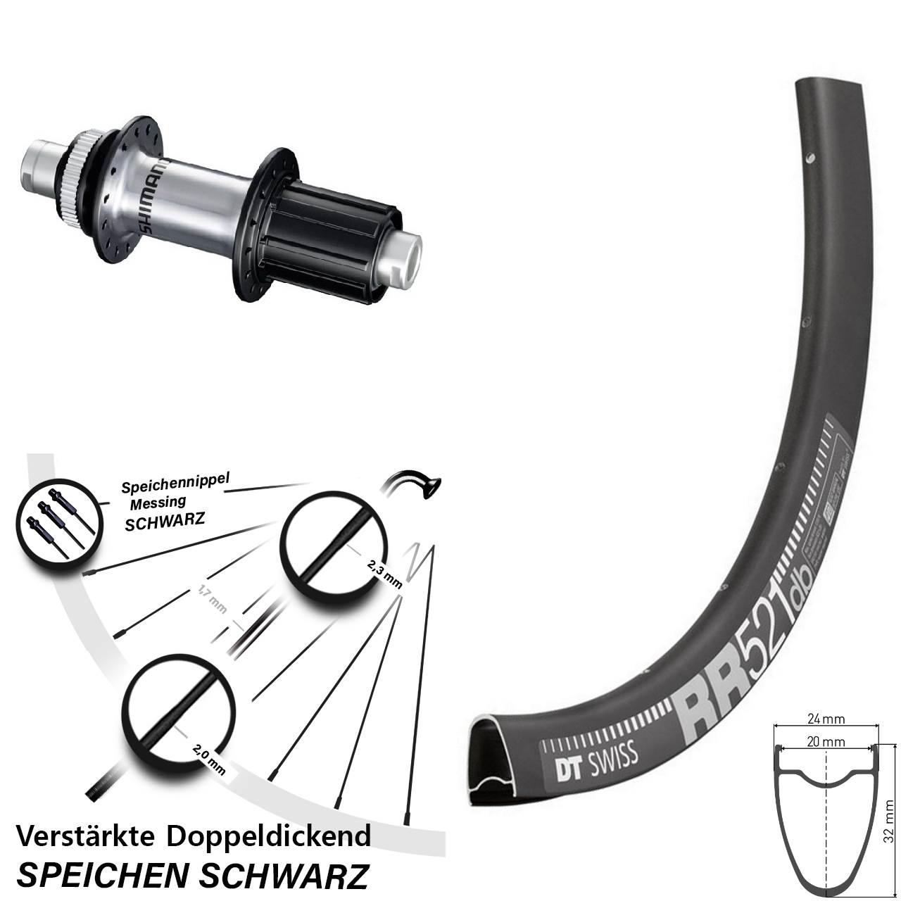 Disc Hinterrad 28 Zoll DT Swiss RR521 Shimano FH-RS770 8-12 fach HG 12x142