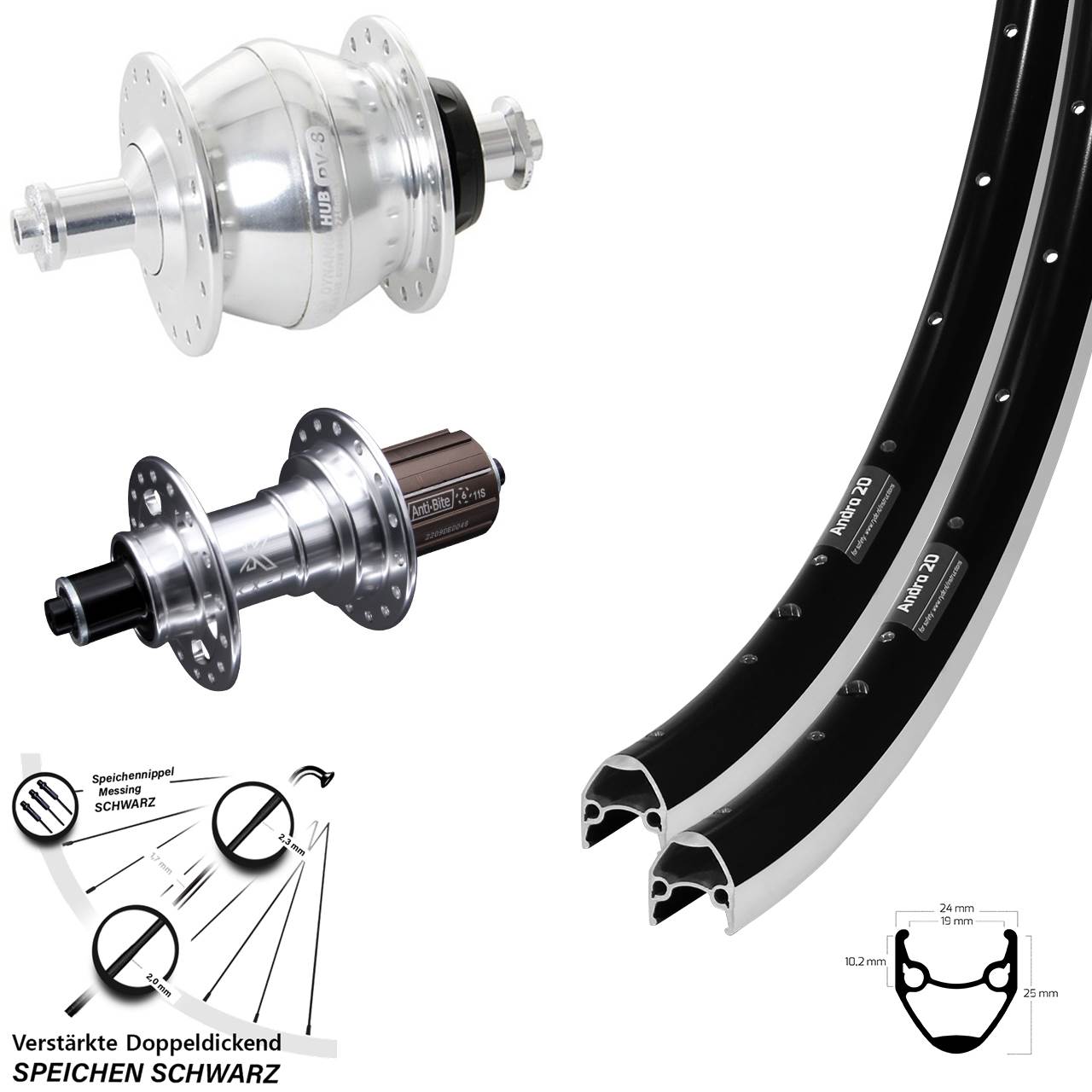 Laufrad-Satz 28 Zoll Ryde Andra 20 KX-T Shutter PV-8 8-12 fach HG für Schnellspanner