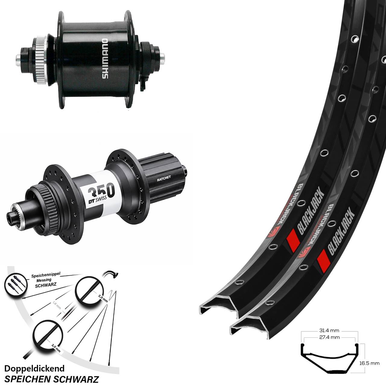 Rodi Ready 27 DT Swiss 350 Shimano DH-UR700-3D 27,5 Zoll Disc Laufradsatz QR 8-11 fach HG