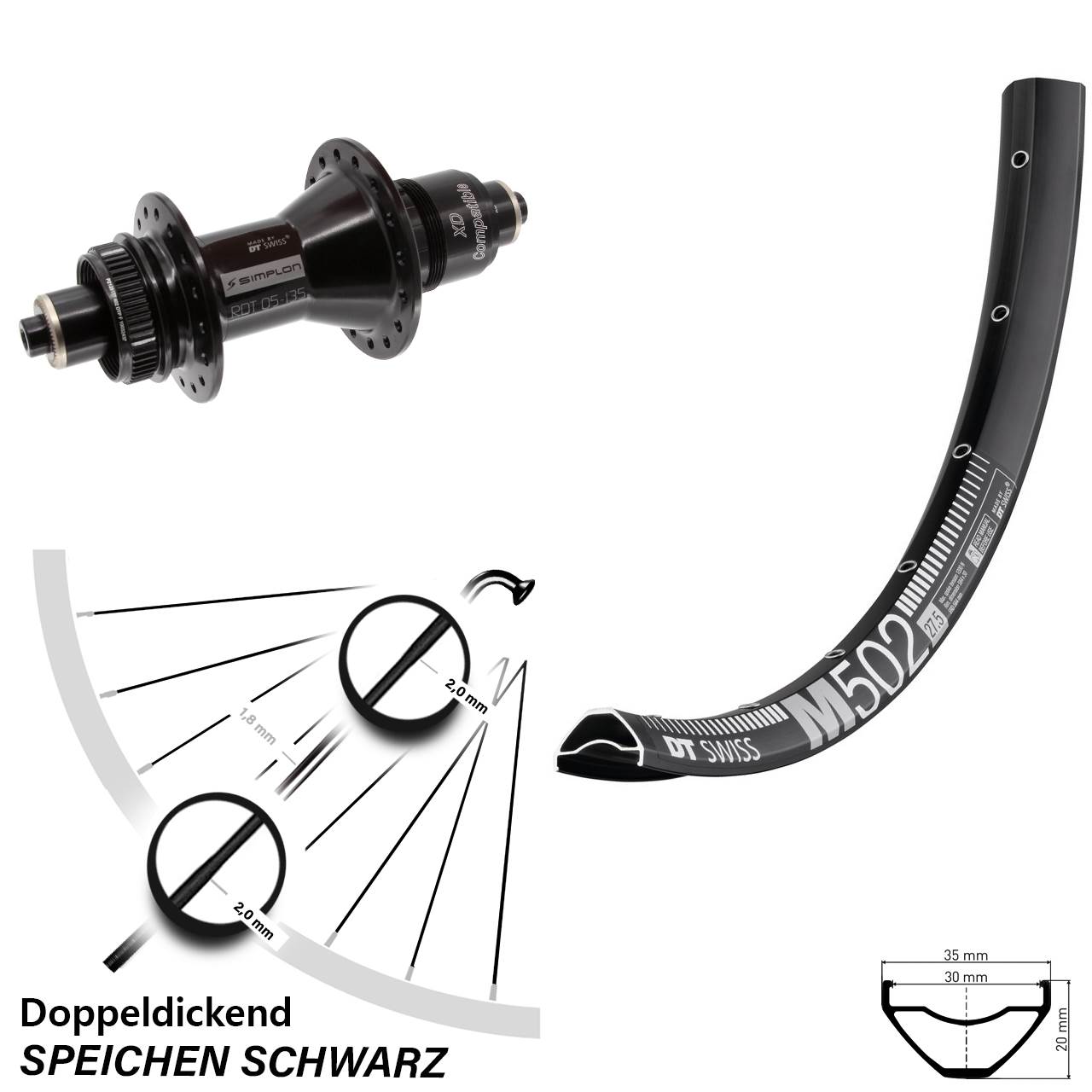 Disc Hinterrad QR 27,5 Zoll DT Swiss M 502-370 XD