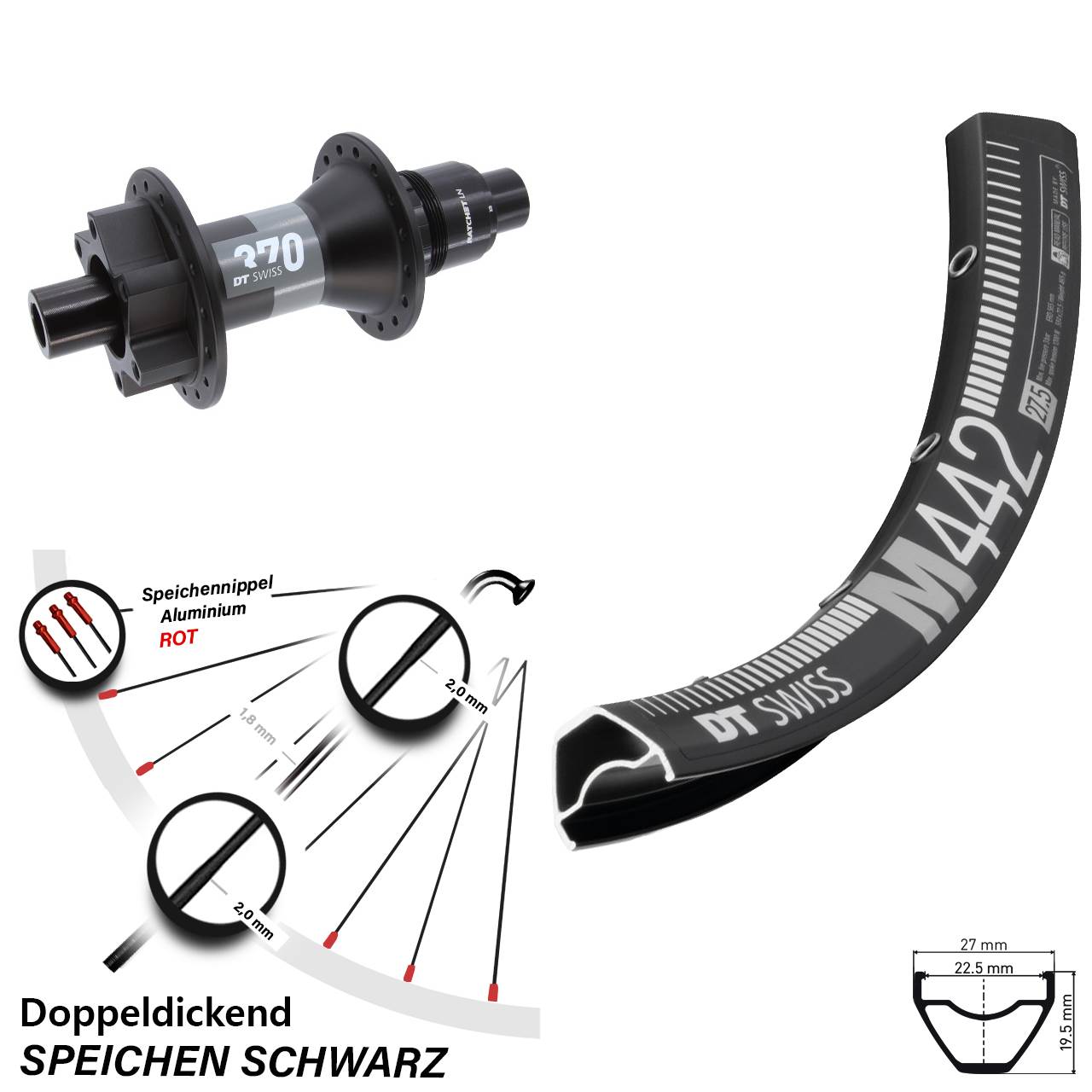 6-Loch Hinterrad 28-29 Zoll M442 DT Swiss 370 SRAM XD 12x148 Boost